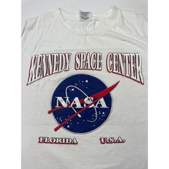 VINTAGE Kennedy Space Center NASA T-shirt Men XL White 90s Single Stitch - Picture 2 of 10